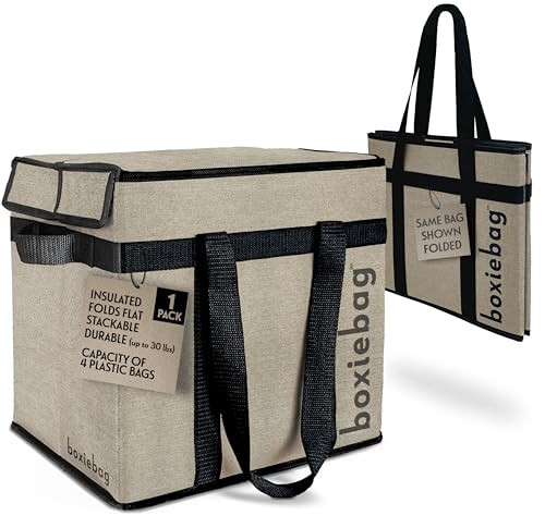 BOXIEBAG Collapsible Reuseable Insulated Grocery Bag - Stackable Heavy Duty Grocery Tote - (1 Pack) | Amazon (US)