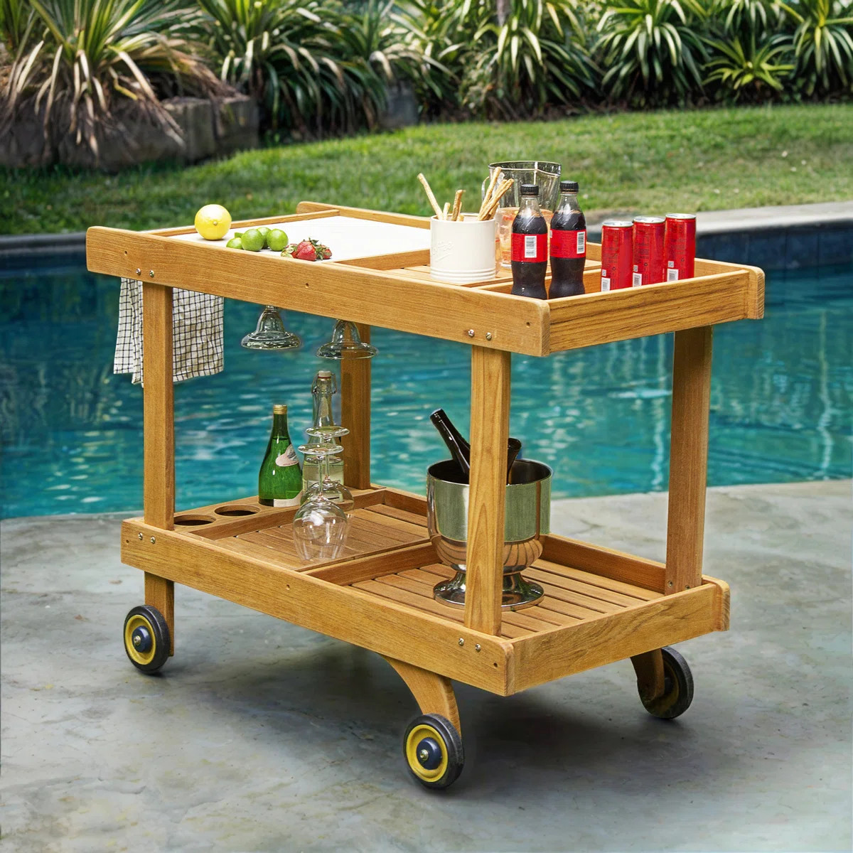 Hetherington Teak Wood Outdoor Bar Cart | Wayfair North America