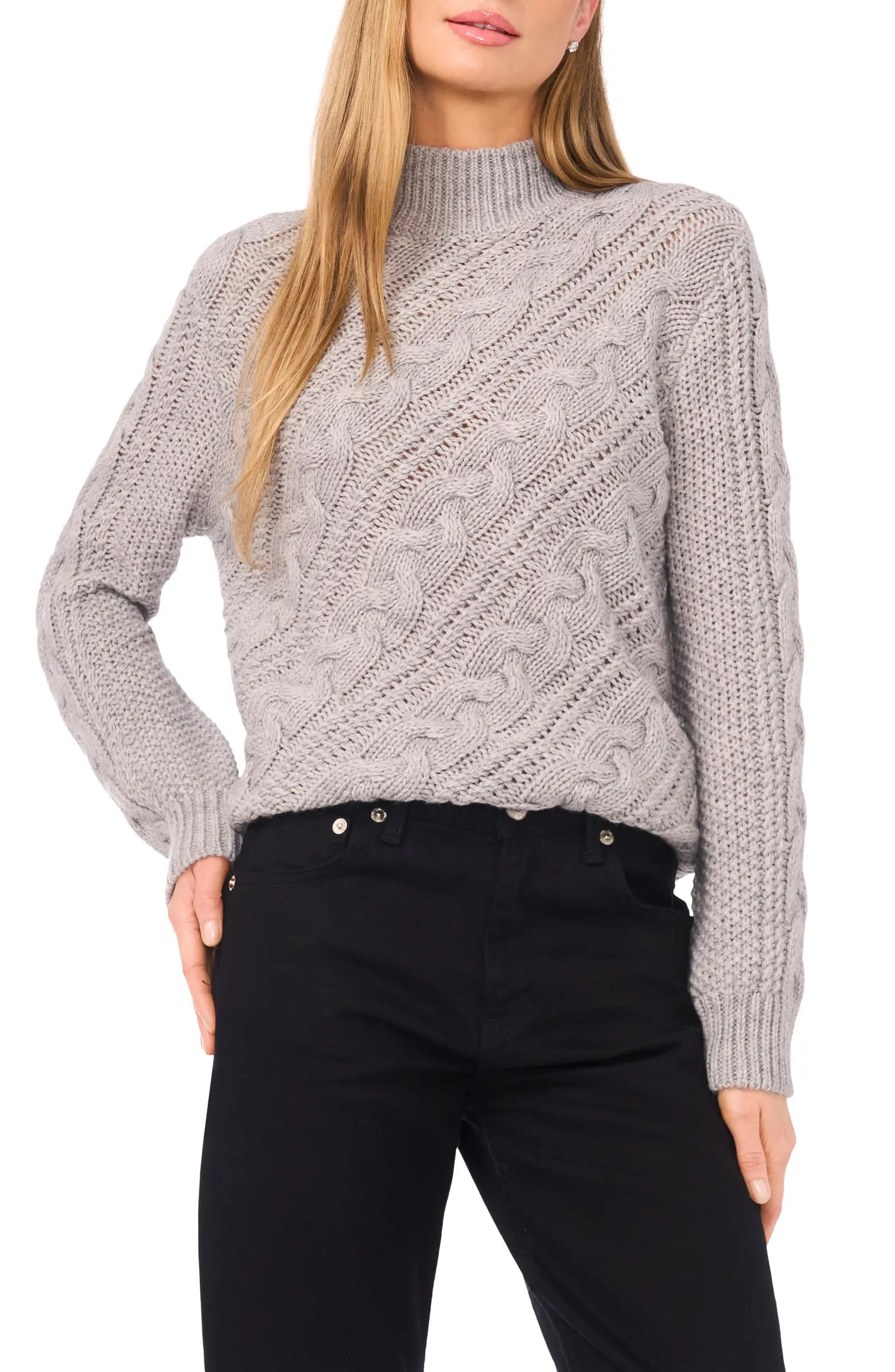 Halogen® Diagonal Cable Mock Neck Sweater | Nordstrom | Nordstrom