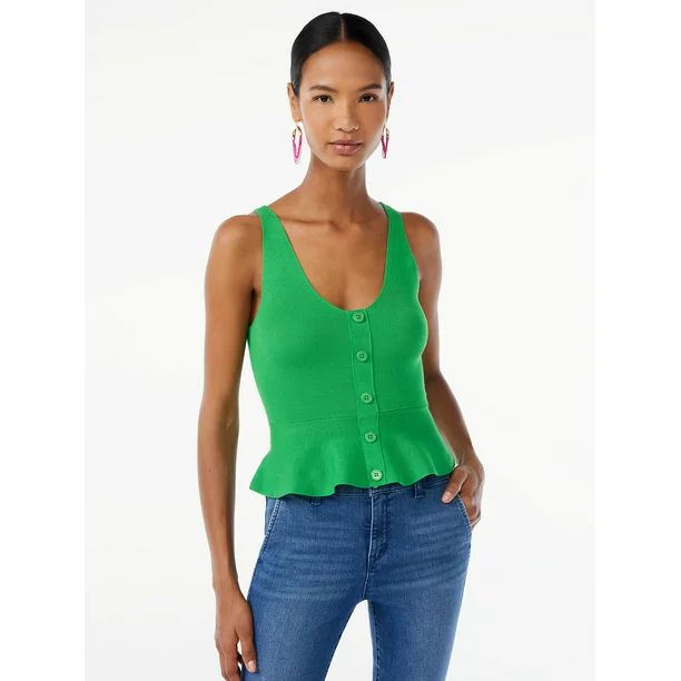 Scoop Women's Peplum Tank Top with Button Front - Walmart.com | Walmart (US)