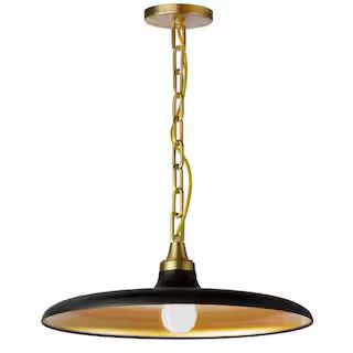 Dainolite Quentin 1-Light Aged Brass Shaded Pendant Light with Matte Black/Gold Metal Shade QTN-1... | The Home Depot