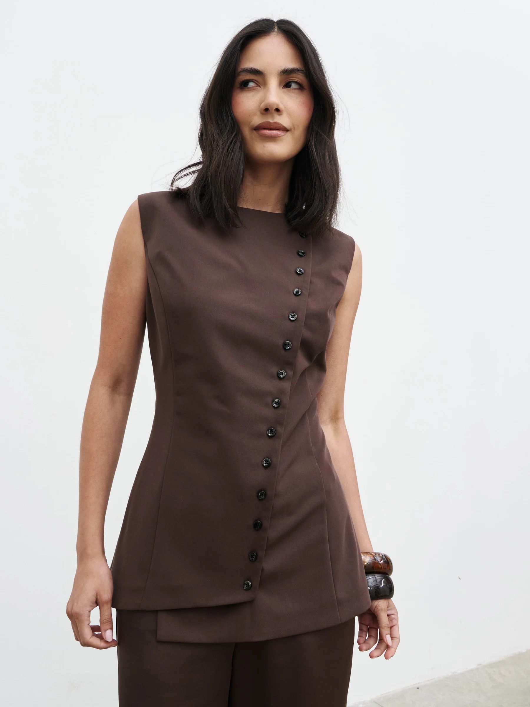 Brylee Asymmetric Button Waistcoat | Pretty Lavish (UK)