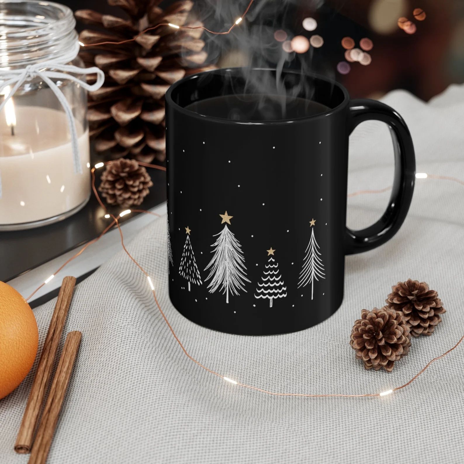 Christmas Coffee Mug Boho Christmas Tree Mug Holiday Retro - Etsy | Etsy (US)