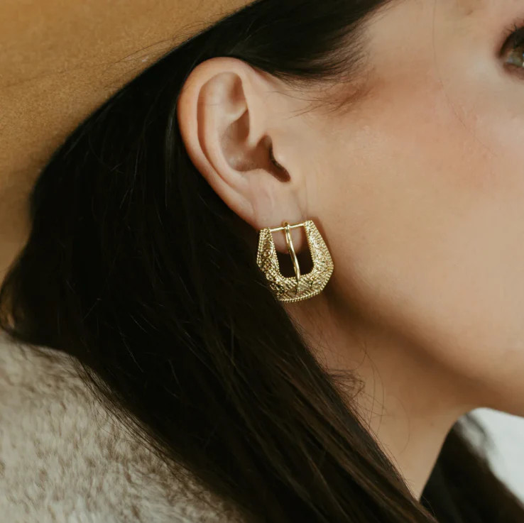 Buckle Betty Earrings in Gold in 3 Sizes | Glitzy Bella