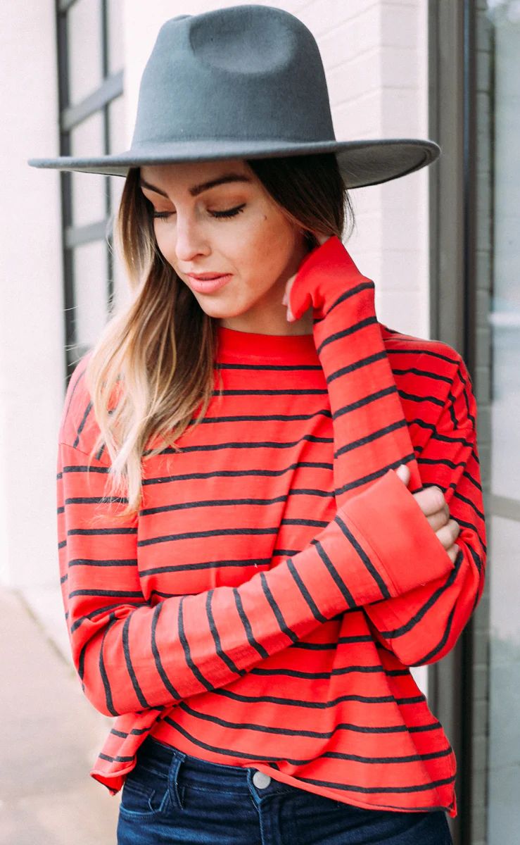 daydreamer: striped long sleeve tee - vintage red | RIFFRAFF
