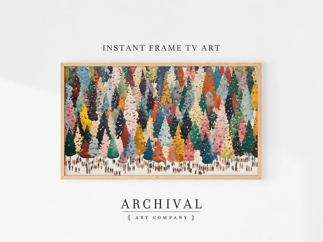 FRAME TV Confetti Trees Festive Winter Folk Art Christmas New Year Trees Oil Painting Samsung Fra... | Etsy (US)