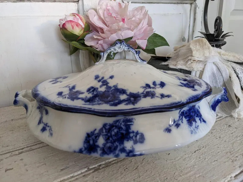 Antique 1800s English Flow Blue Vegetable Casserole Dish W.H. Grindley & Co. | Etsy (Global)