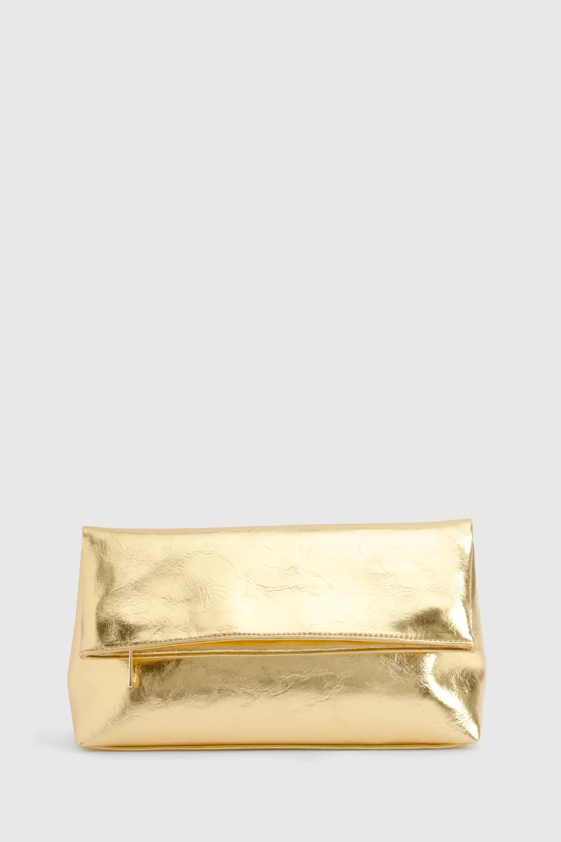 Gold Large Metallic Fold Over Clutch Bag | Boohoo USA | boohoo (US & Canada)