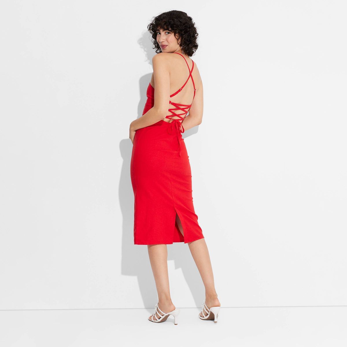 Women's Linen Lace Back Midi Dress - Wild Fable™ Red 00 | Target