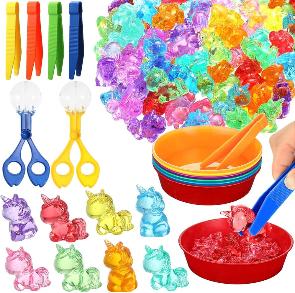 Leitee 62 Pcs Fine Motor Toys Counting Sorting Sensory Bin Filler, 50 Unicorn Acrylic Beads 4 Twe... | Amazon (US)