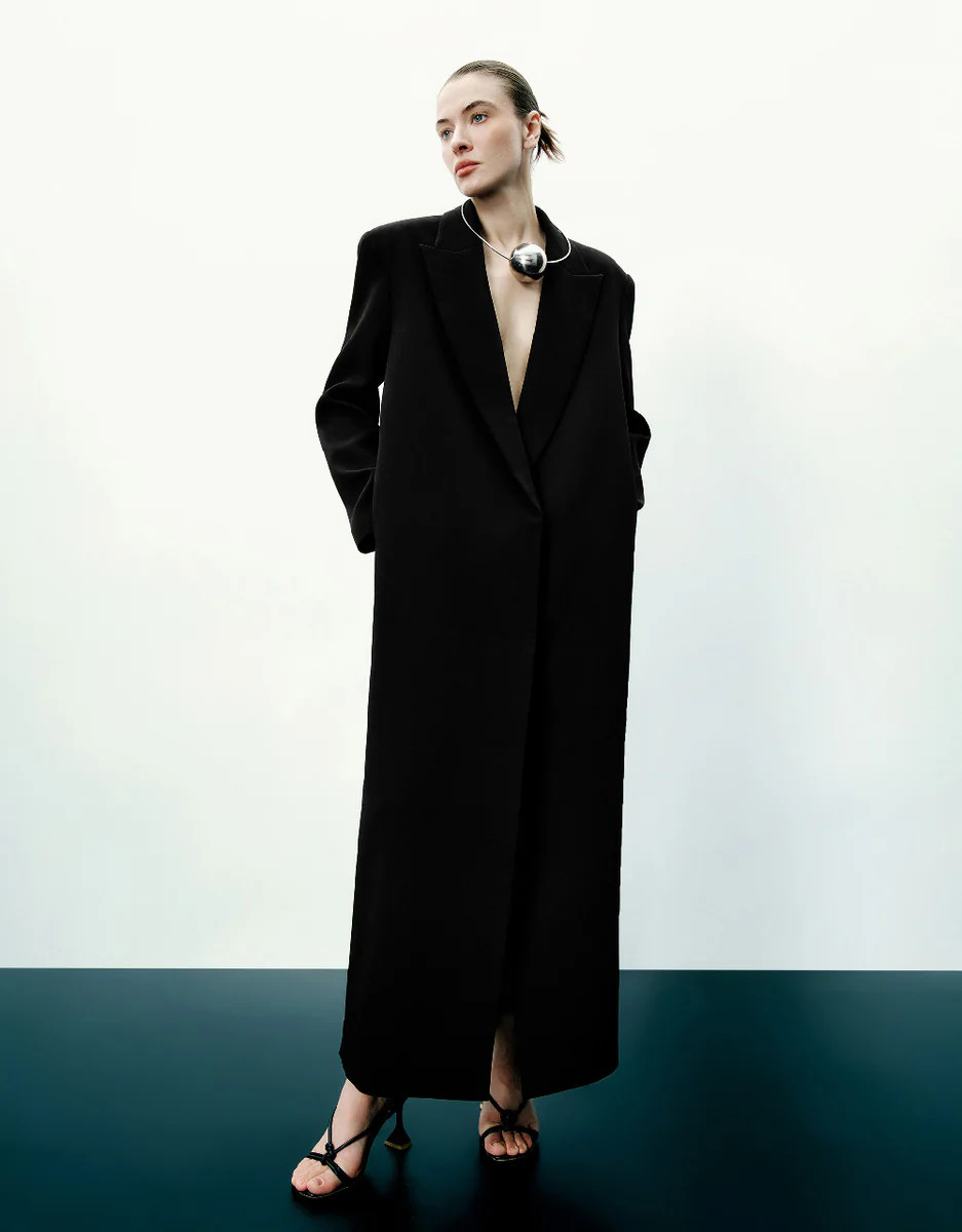 Peaked Lapel Long Coat | Urban Revivo