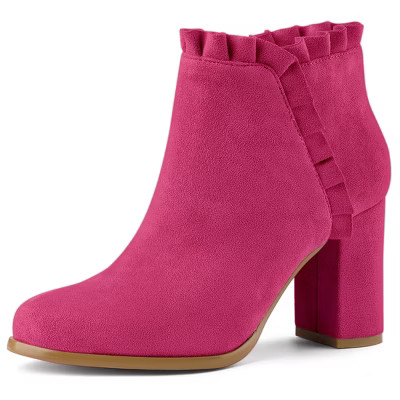 BLISSFUL STEP Women's Back to College Party Ruffle Pointed Toe Block Heel Ankle Boots | Target