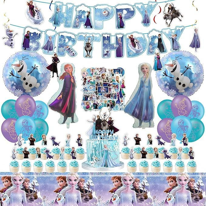 102 Psc For Frozen theme party setup, easy to assemble decorations, including children's DIY cake... | Amazon (US)