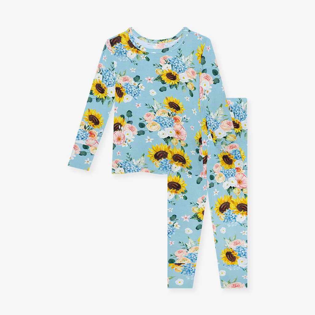 Floral Blue Long Sleeve Toddler Pajamas | Teresa Marie | Posh Peanut