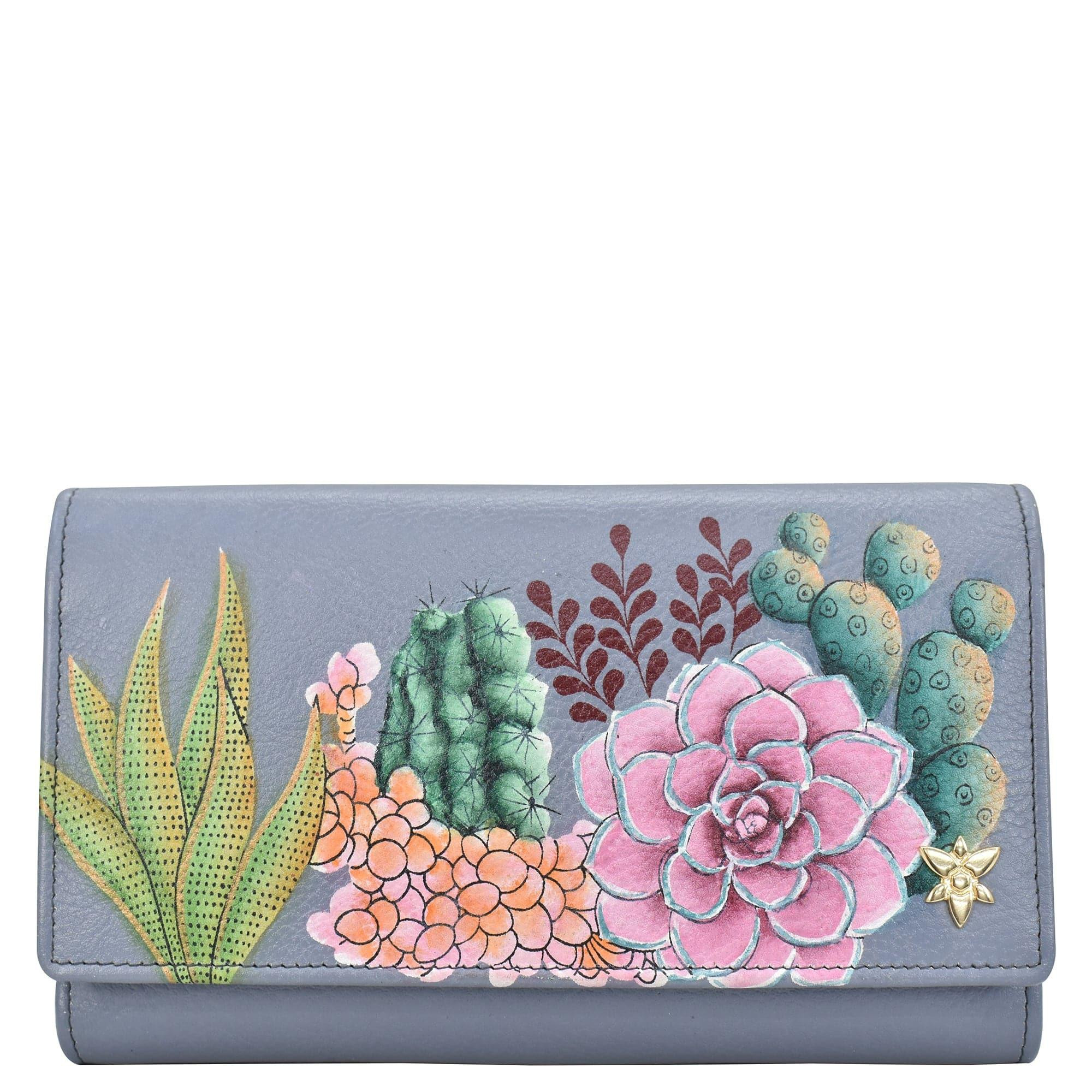Buy Desert Garden Leather Hand Painted Checkbook Clutch with RFID - 1153 – Anuschka Leather | Anuschka 
