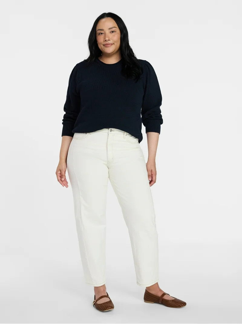 Time and Tru Women's High Rise Barrel Jeans, 28" Inseam, Sizes 0-20 | Walmart (US)