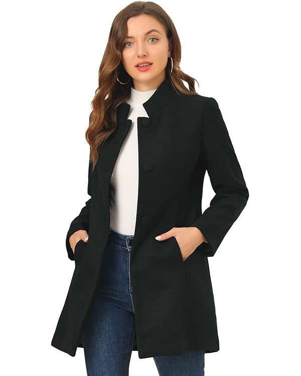 Allegra K Women's Winter Overcoat Mid-Long Stand Collar Single Breasted Coat Outerwear | Amazon (US)