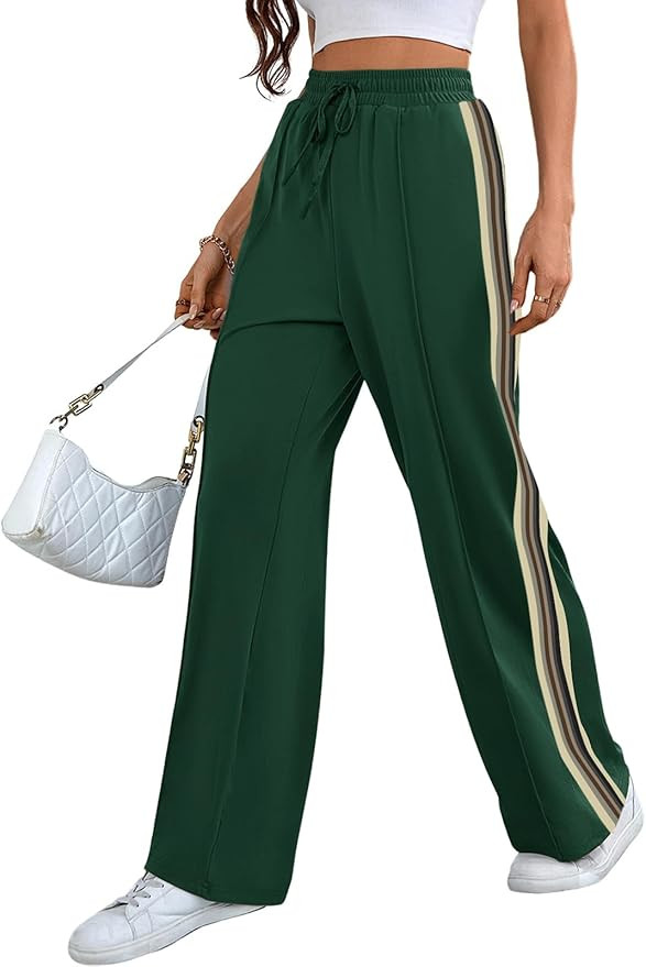 Wide Leg Sweatpants Women High Waisted Baggy Sweat Pants Active Striped Track Pants with Pockets | Amazon (US)