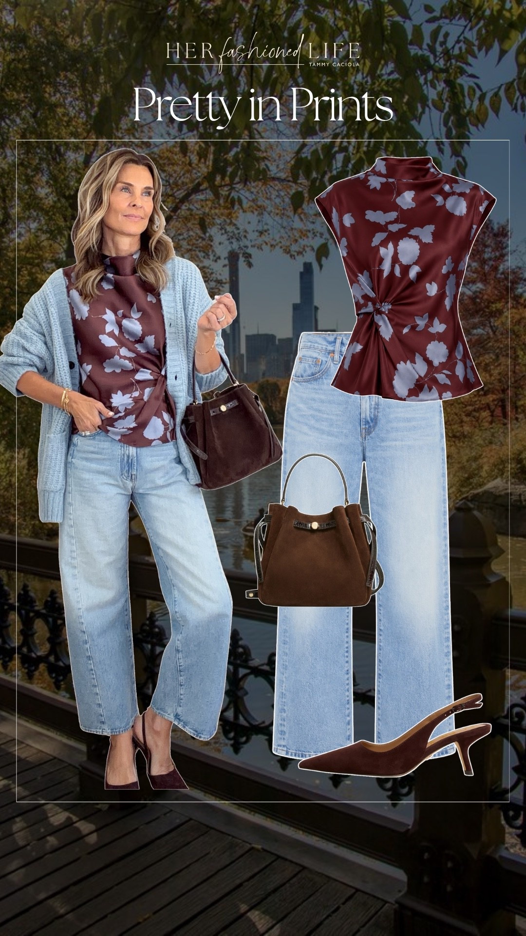 I’m 5’6
-Brown and blue floral top XS
-Light wash ankle Jean TTS