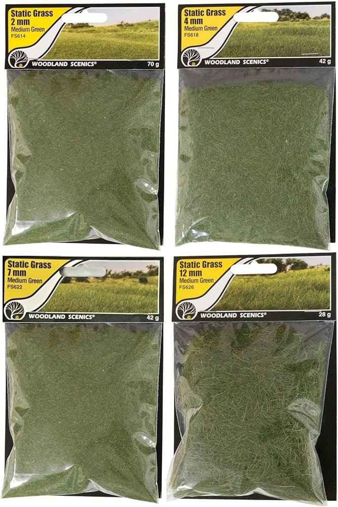 Woodland Scenics Static Grass Field System, Medium Green 2mm, 4mm, 7mm, and 12mm (Pack of 4) - wi... | Amazon (US)