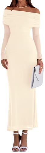 PRETTYGARDEN Fall Dresses for Women 2026 Elegant Off The Shoulder Long Sleeve Formal Wedding Gues... | Amazon (US)