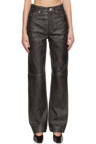 REMAIN Birger Christensen - Gray Lynn Leather Trousers | SSENSE