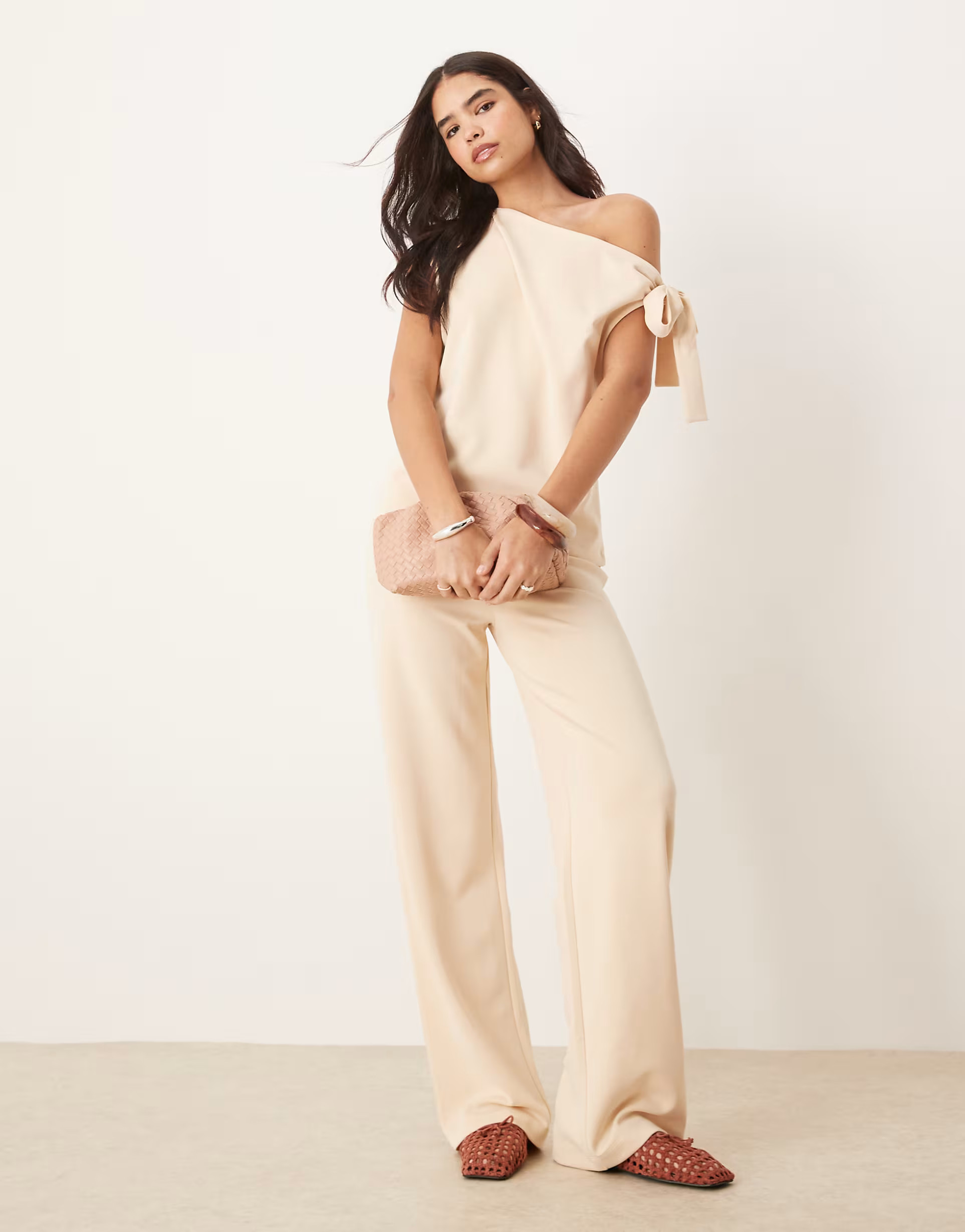 ASOS DESIGN cupro wide leg trouser co-ord in buttermilk | ASOS (Global)