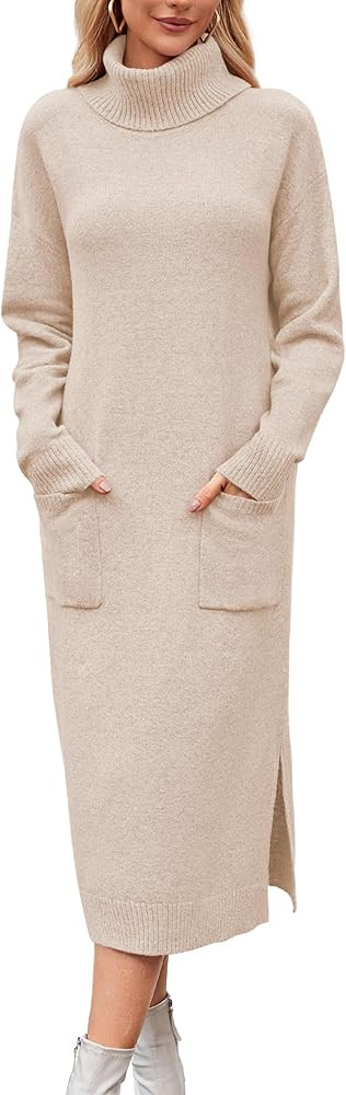 Arach&Cloz 2024 Trendy Women's Long Sleeve Turtleneck Casual Loose Fall Winter Sweater Dress | Amazon (CA)