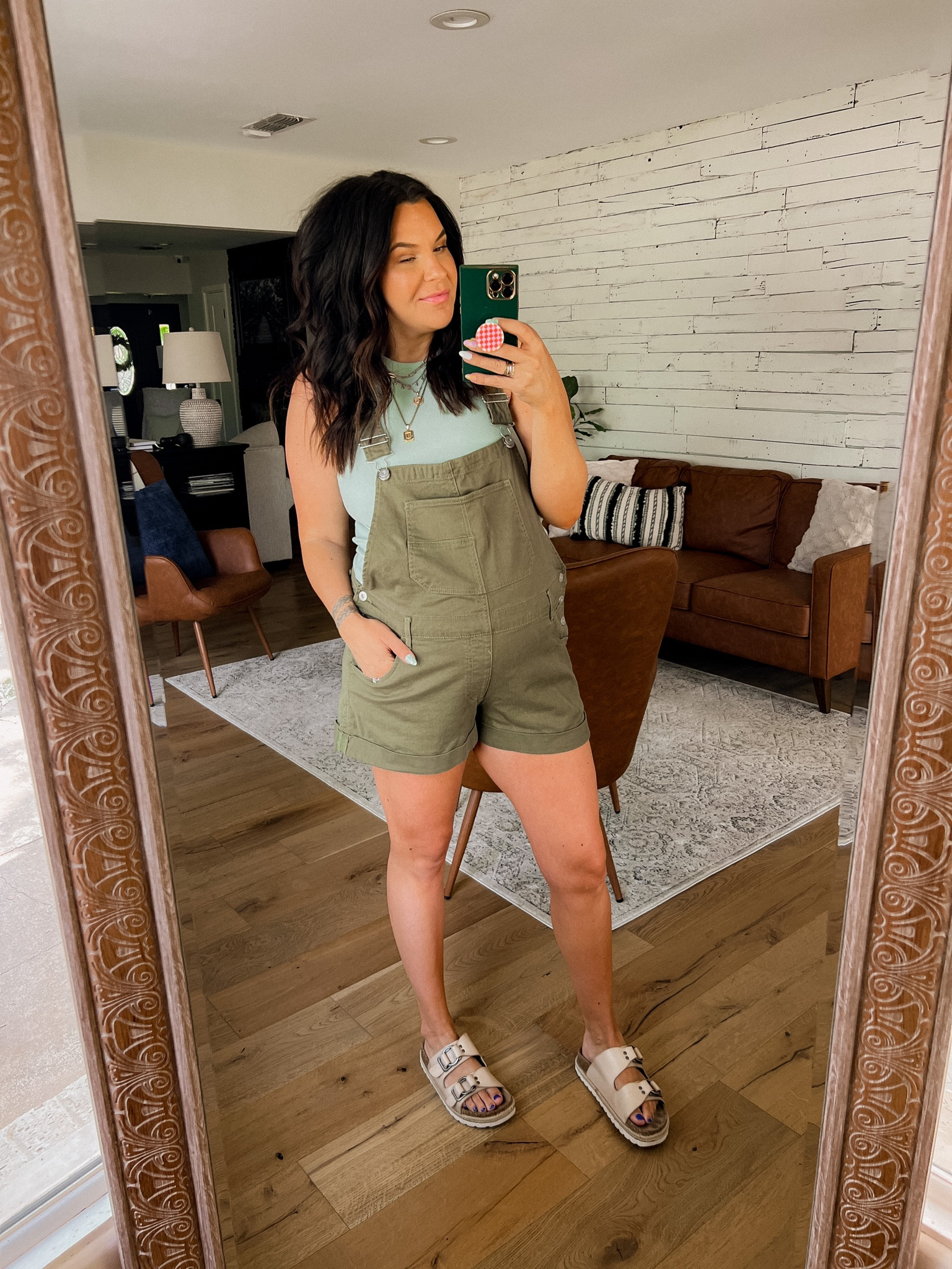 Summer bump friendly outfit. 
Tank: Large/tall
Shortalls: XXL
Sandals: go down to your nearest size 

#LTKshoecrush #LTKunder50 #LTKstyletip