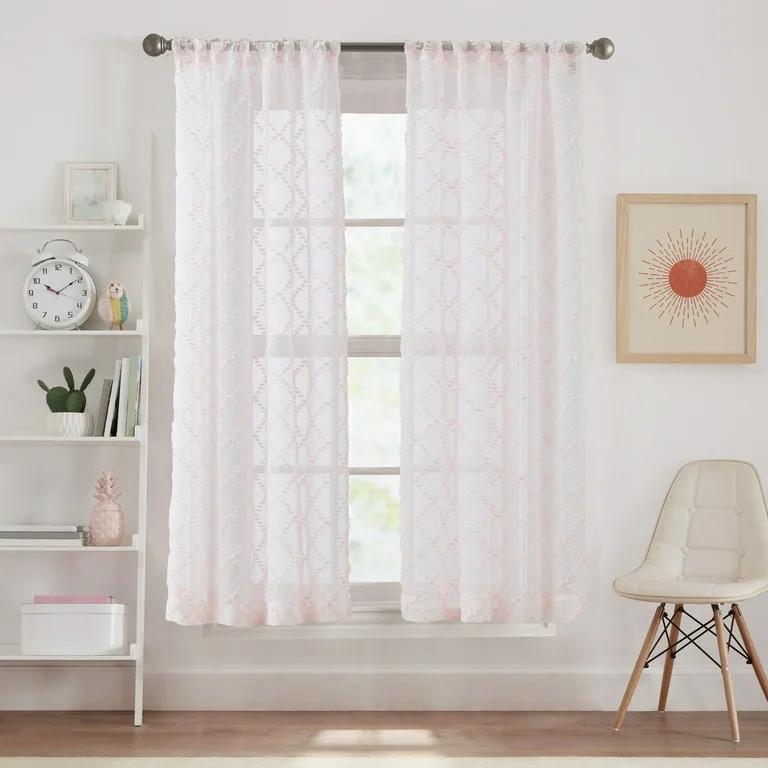 Your Zone Diamond Clip Sheer Single Curtain Panel, Pink Starlight, 38"W x 54"L | Walmart (US)