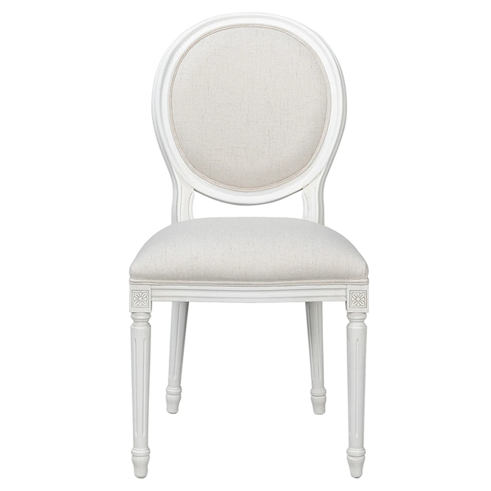 Hara French Light Cream Linen Performance White Walnut Dining Chair | Kathy Kuo Home