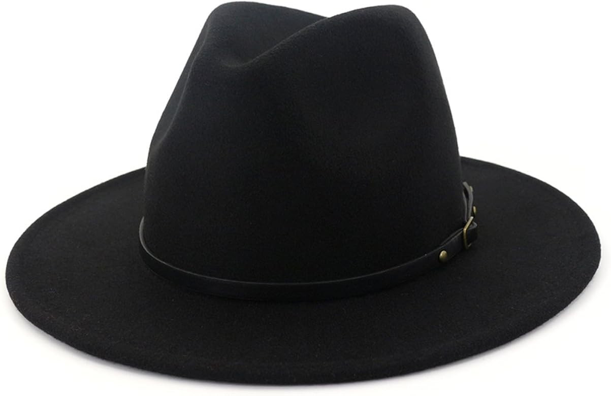 Women Wide Brim Wool Fedora Panama Hat with Belt Buckle | Amazon (US)