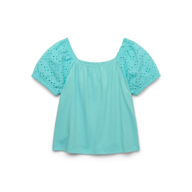Wonder Nation Little Girls & Big Girls Eyelet Puff Sleeve Top, Sizes 4-18 & Plus | Walmart (US)