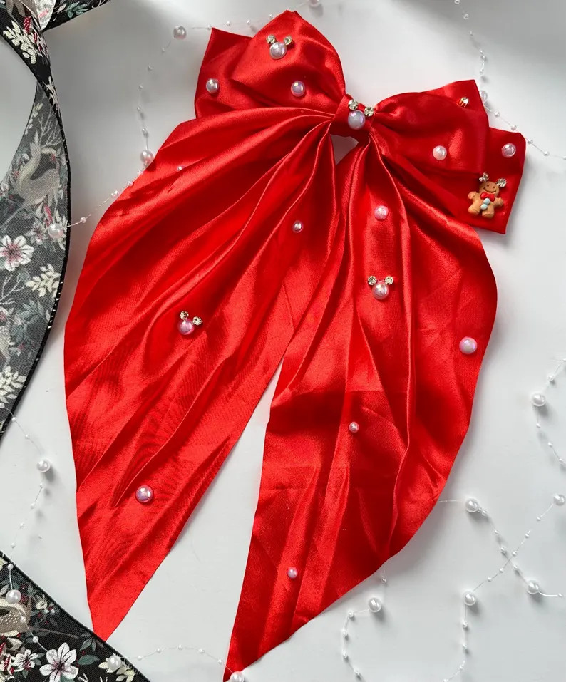 Hidden Mickey Bejeweled Bows Red Christmas Hair Bow Hidden Pearl Mickey Bows - Etsy | Etsy (US)