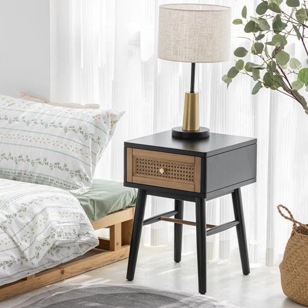 Fully-Assembled Modern Farmhouse Woven Cane Nightstand, End Table with 1 Drawer | Wayfair North America