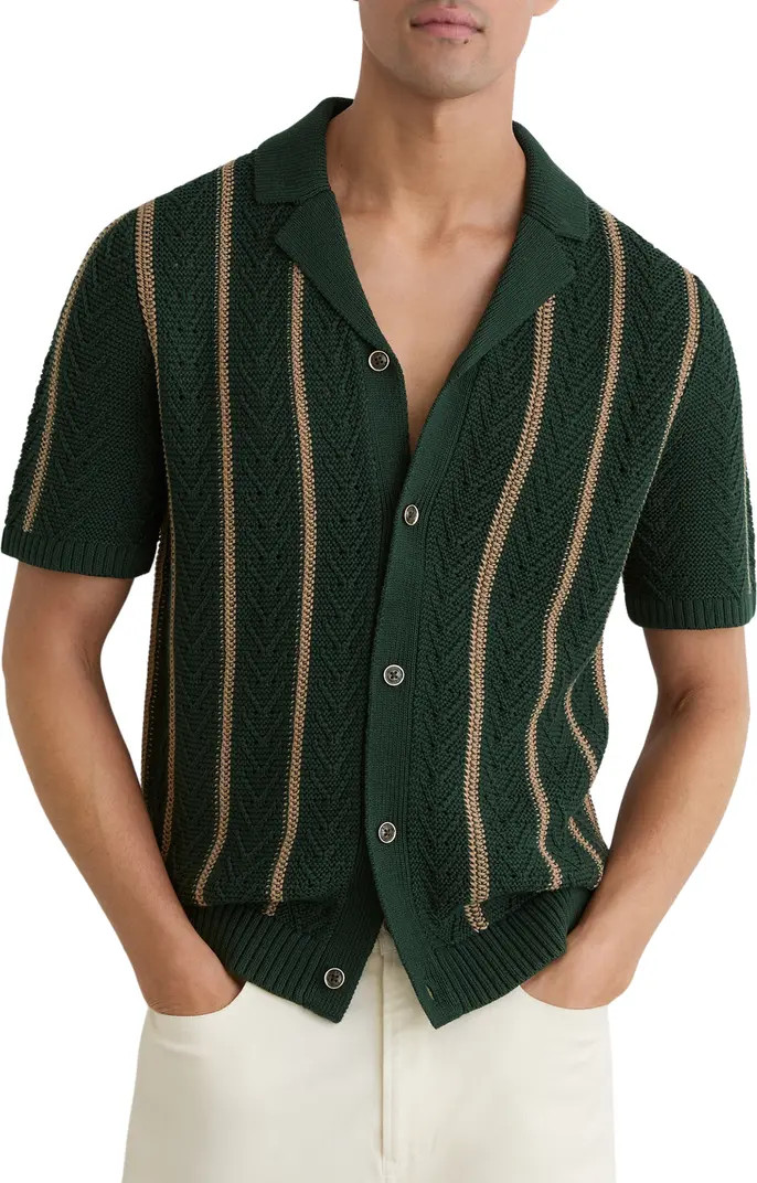 Reiss Ellingham Textured Stripe Camp Collar Cardigan | Nordstrom | Nordstrom