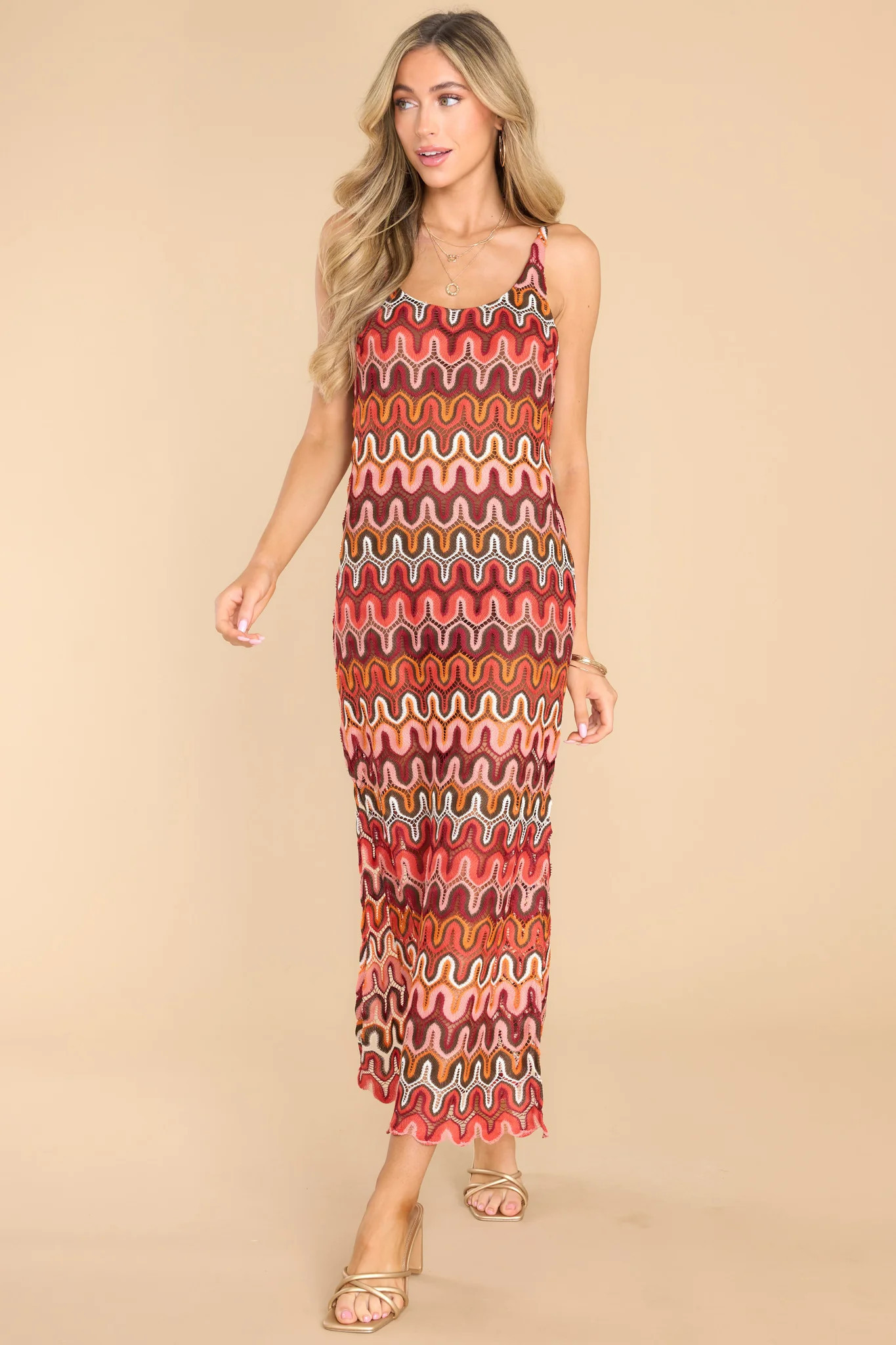 Have Patience Rust Multi Print Midi Dress | Red Dress 