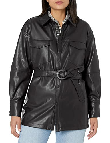 BCBGeneration Women's Faux Leather Jacket with Belt, Black, Small | Amazon (US)