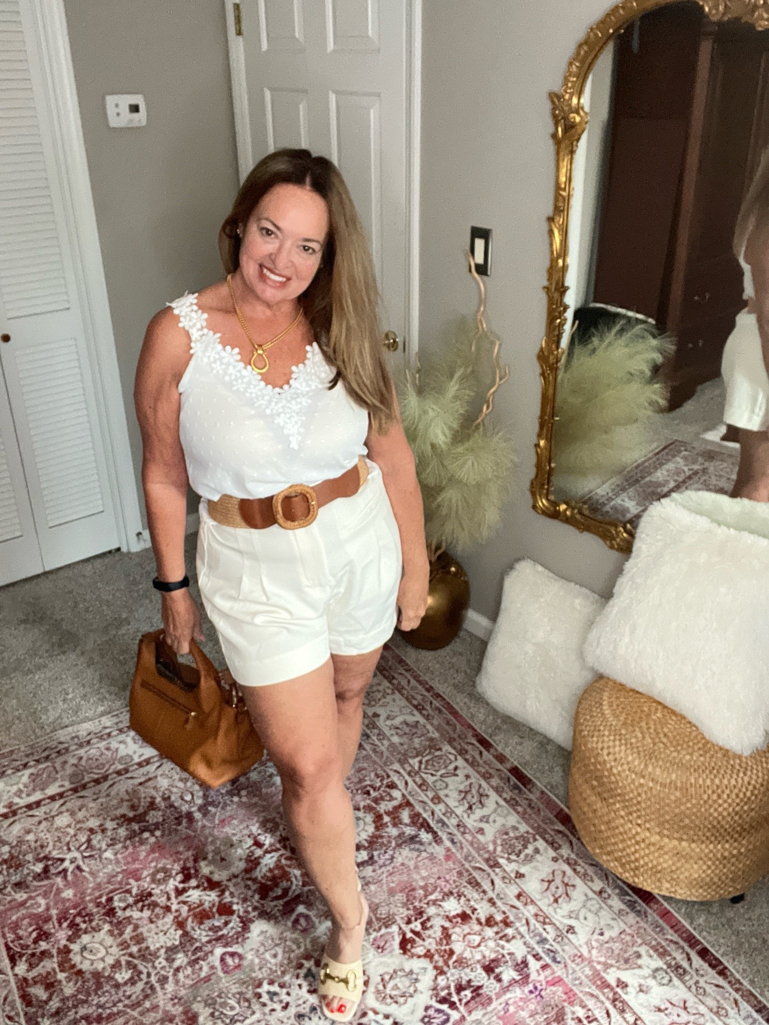 White lace tank with v neck.

#LTKvlog #LTKmorningroutine #LTKOver40