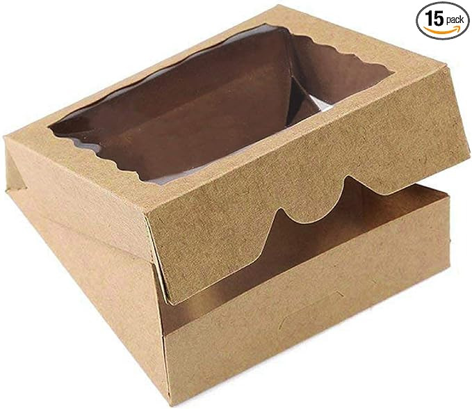 ONE MORE [15pcs] 9inch Kraft Bakery Boxes, Large Pie Boxes with PVC Window Natural Disposable box... | Amazon (US)