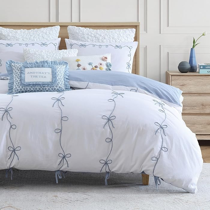Peri Home Bows Duvet Cover Set 100% Cotton 2-Piece Bedding, Twin, Blue Sasha Bows | Amazon (US)