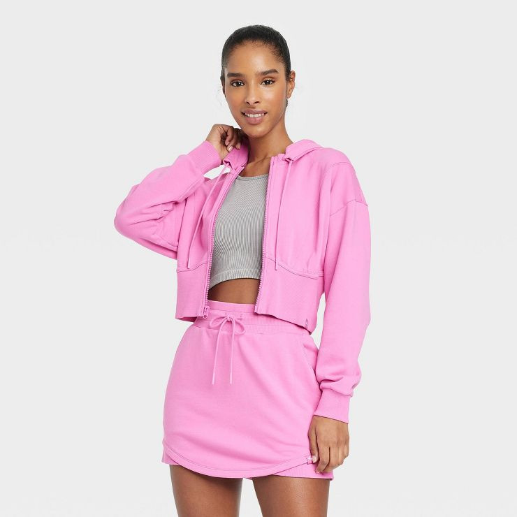 Women's Full Zip French Terry Cropped Hooded Sweatshirt - JoyLab™ | Target