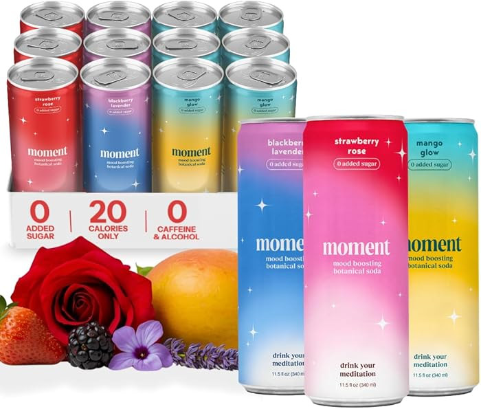 Moment Botanical Soda Soft Drink (Shark Tank) - SPARKLING Drinks | Fruity Fun | L-Theanine & Ashw... | Amazon (US)