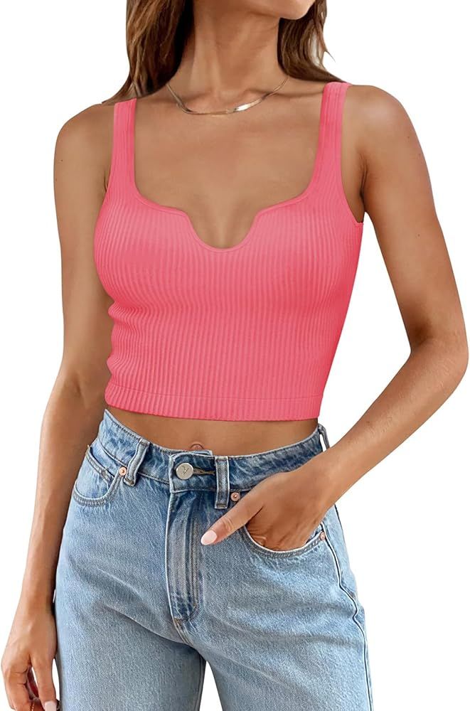 REORIA Women’s Ribbed Tank Tops 2024 Summer Going Out Sleeveless Square Neck Sexy Slim Fitted B... | Amazon (US)