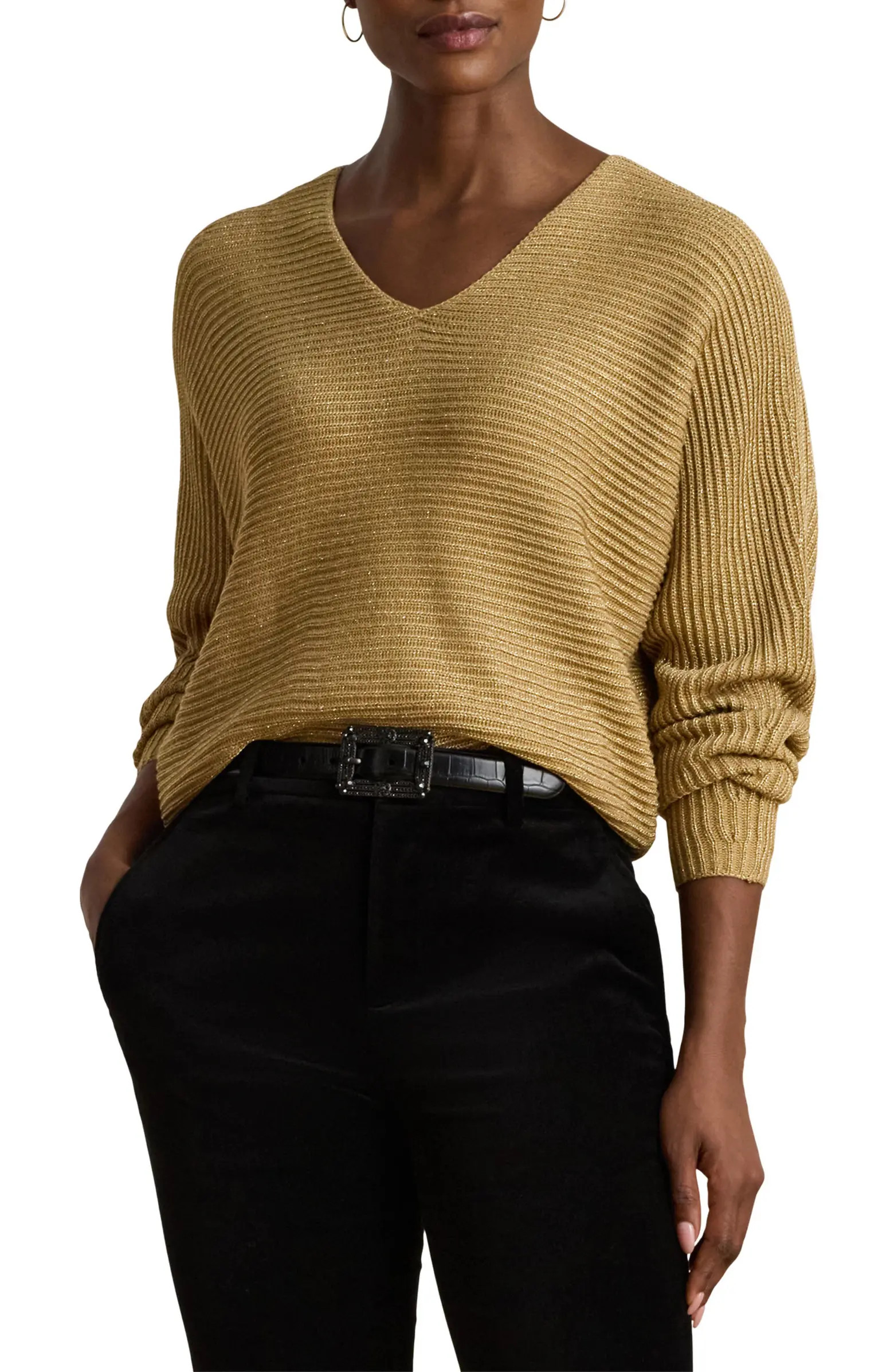 Metallic Rib Dolman Sleeve Sweater | Nordstrom