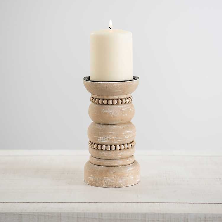 New!Beaded Wood Pillar Candle Holder, 7 in. | Kirkland's Home