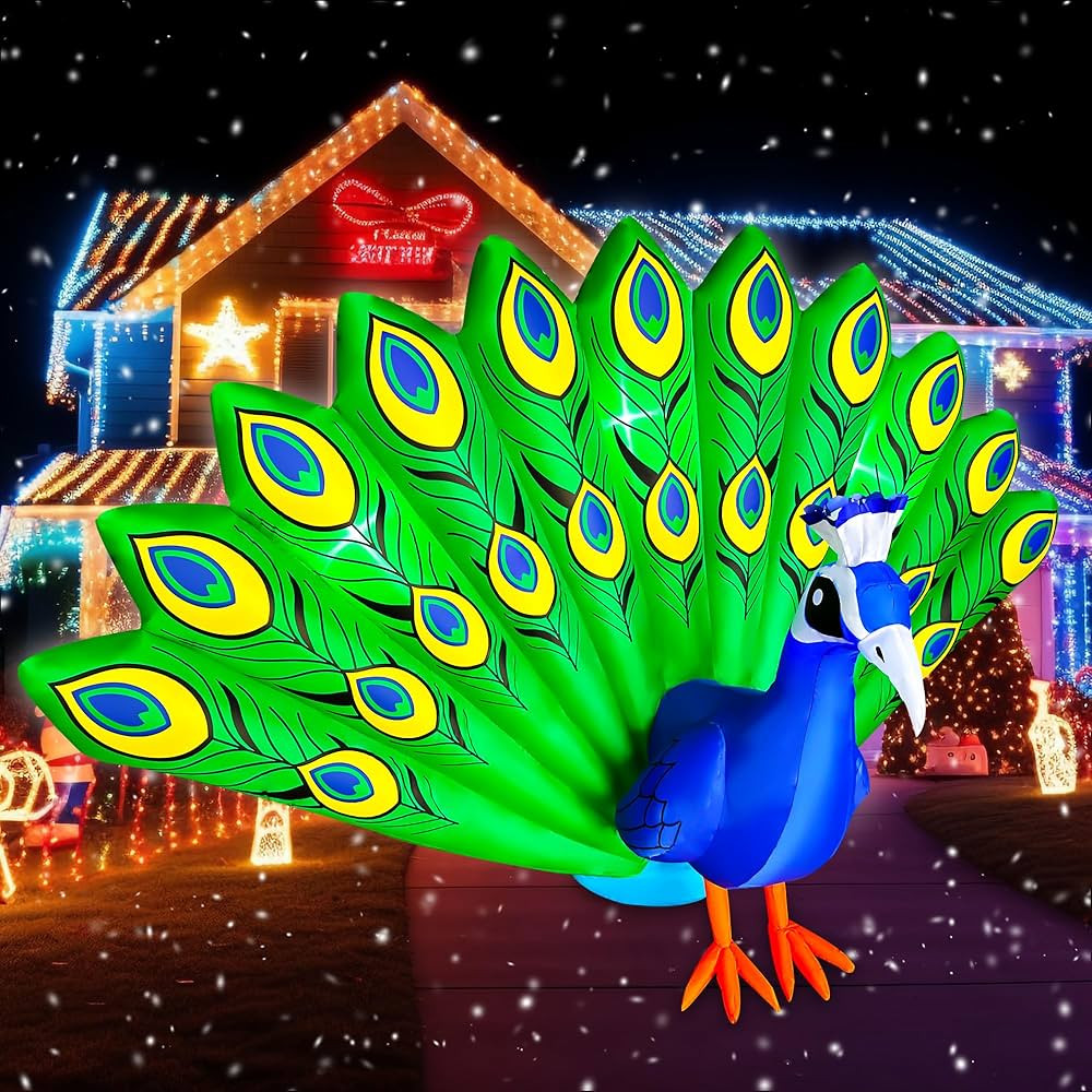 SEASONBLOW 7 Ft Long Christmas Inflatable Peacock Decorations, LED Light Christmas Inflatable Tai... | Amazon (US)