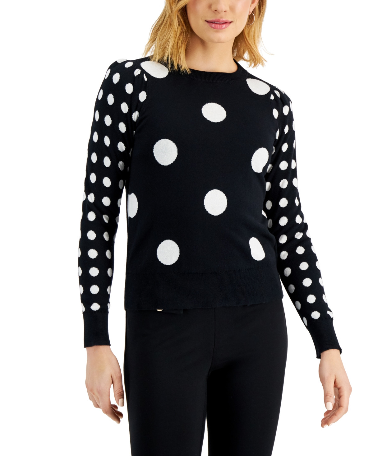 Charter Club Puffed-Shoulder Polka-Dot Sweater, Created for Macy's | Macys (US)