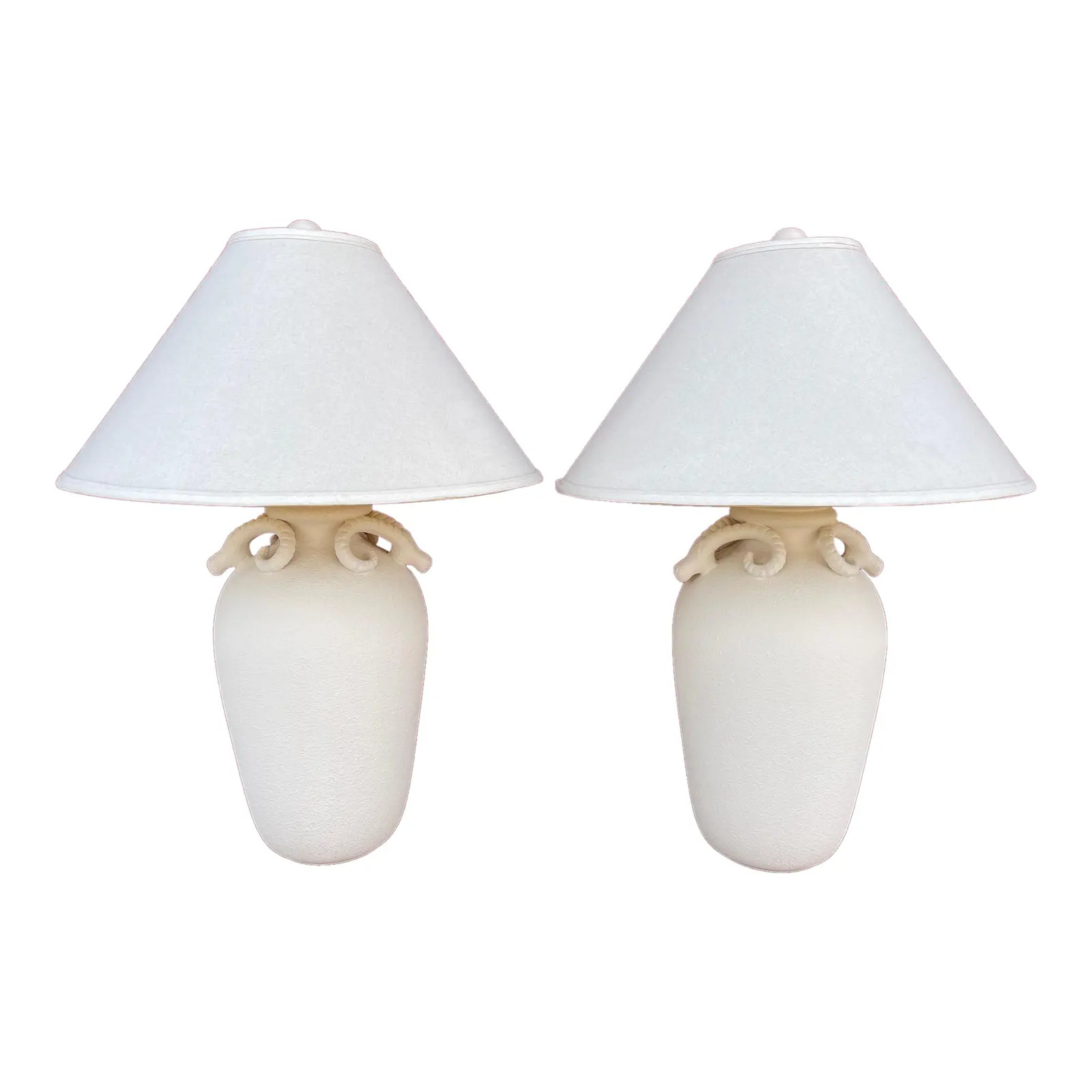 1970s Vintage Pair of Ram Head Plaster Table Lamps | Chairish