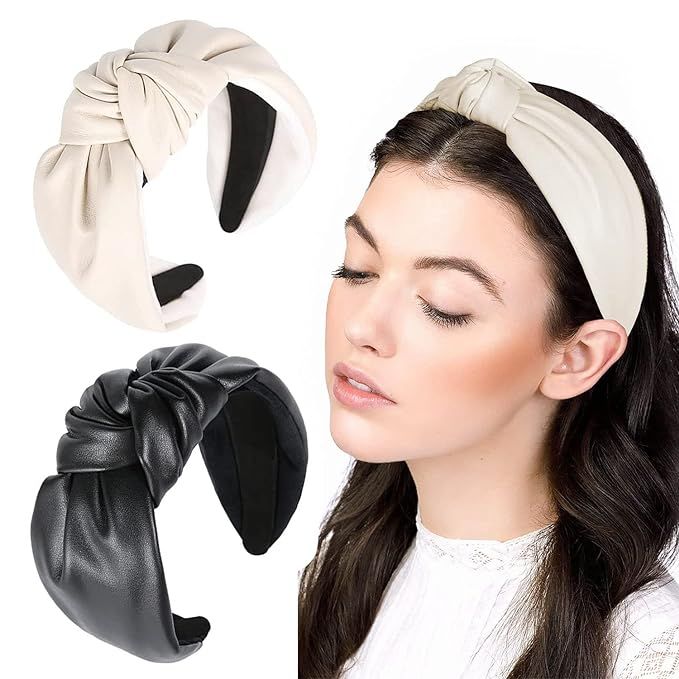 AUHKARUS Headbands for Women and Girls, Fashion Leather Headbands 2Pcs Knotted Headband for Women... | Amazon (US)